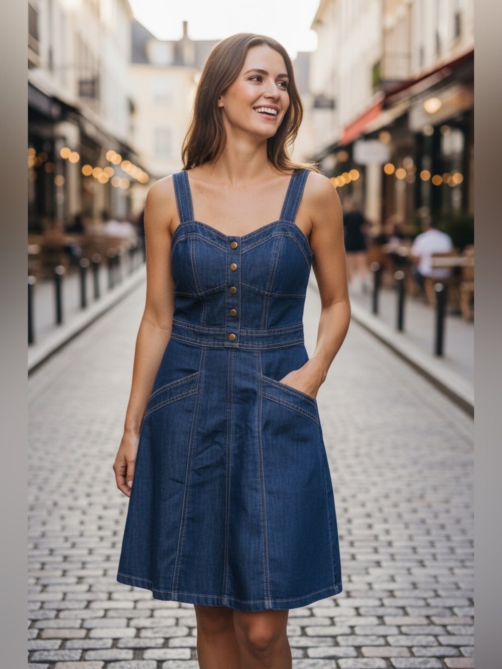 LONE STAR Women's Dark Blue Denim Overall Dress with Button Front